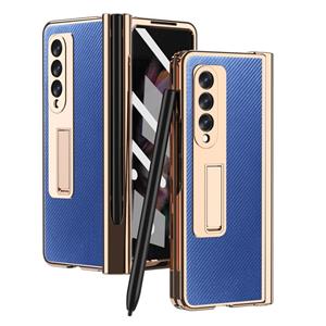 huismerk For Samsung Galaxy Z Fold3 5G Electroplated Hinge Pen Slot Kevlar Phone Case(Blue)