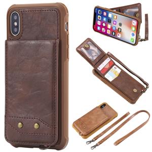 huismerk Voor iPhone XS / X Vertical Flip Shockproof Leather Protective Case met Long Rope Support Card Slots & Bracket & Photo Holder & Wallet Function(℃)