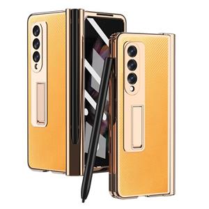 huismerk For Samsung Galaxy Z Fold3 5G Electroplated Hinge Pen Slot Kevlar Phone Case(Yellow)