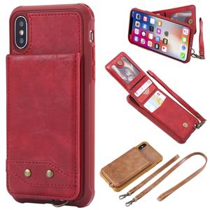 huismerk Voor iPhone XS / X Vertical Flip Shockproof Leather Protective Case met Long Rope Support Card Slots & Bracket & Photo Holder & Wallet Function(Red)