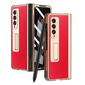 huismerk For Samsung Galaxy Z Fold3 5G Electroplated Hinge Pen Slot Kevlar Phone Case(Red)