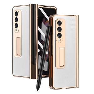 huismerk For Samsung Galaxy Z Fold3 5G Electroplated Hinge Pen Slot Kevlar Phone Case(White)