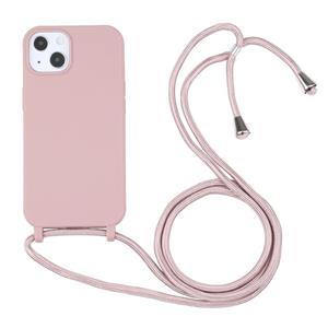 huismerk Snoepkleuren TPU-beschermhoes met lanyard voor iPhone 13 (Rose Gold)