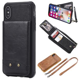 huismerk Voor iPhone XS / X Vertical Flip Shockproof Leather Protective Case met Long Rope Support Card Slots & Bracket & Photo Holder & Wallet Function(Black