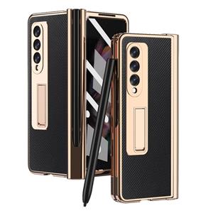 huismerk Voor Samsung Galaxy Z Fold3 5G Galomoplated Scharnier Pen Slot Kevlar Telefoonhoes (Zwart)