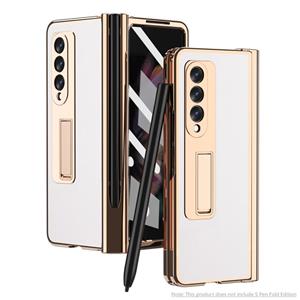 huismerk For Samsung Galaxy Z Fold3 5G Electroplated Hinge Pen Slot Lychee Phone Case(White)