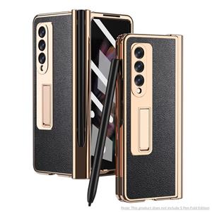 huismerk For Samsung Galaxy Z Fold3 5G Electroplated Hinge Pen Slot Lychee Phone Case(Black)