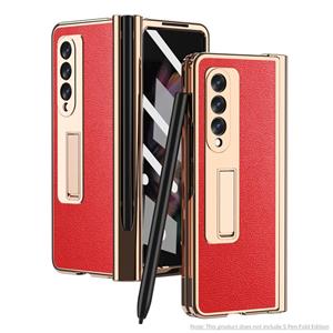 huismerk For Samsung Galaxy Z Fold3 5G Electroplated Hinge Pen Slot Lychee Phone Case(Red)