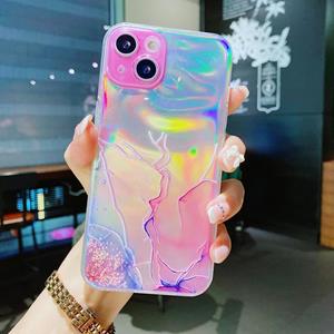 huismerk Laser Marble Pattern Clear TPU schokbestendige beschermhoes voor iPhone 13 Mini