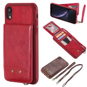 huismerk Voor iPhone XR Vertical Flip Shockproof Leather Protective Case met Long Rope Support Card Slots & Bracket & Photo Holder & Wallet Function(Red)