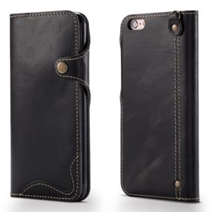 Voor iPhone 6 Denior Oil Wax Cowhide Magnetic Button Horizontal Flip Leather Case with Card Slots & Wallet(Black)