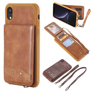 huismerk Voor iPhone XR Vertical Flip Shockproof Leather Protective Case met Long Rope Support Card Slots & Bracket & Photo Holder & Wallet Function(Brown)