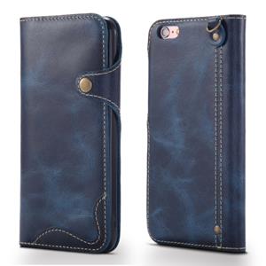 Voor iPhone 6 Denior Oil Wax Cowhide Magnetic Button Horizontal Flip Leather Case with Card Slots & Wallet(Dark Blue)