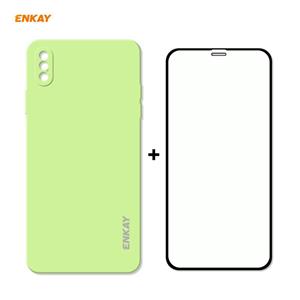 Hat-Prince ENKAY ENK-PC0712 Liquid Silicone Straight Edge Shockproof Protective Case + 0.26mm 9H 2.5D Full Glue Full Screen Tempered Glass Film For iP