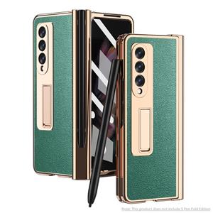 huismerk For Samsung Galaxy Z Fold3 5G Electroplated Hinge Pen Slot Lychee Phone Case(Green)