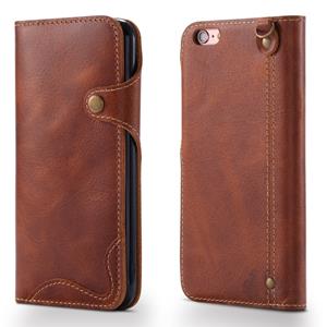 Voor iPhone 6 Denior Oil Wax Cowhide Magnetic Button Horizontal Flip Leather Case with Card Slots & Wallet(Brown)