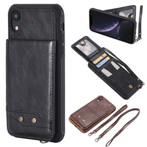 huismerk Voor iPhone XR Vertical Flip Shockproof Leather Protective Case met Long Rope Support Card Slots & Bracket & Photo Holder & Wallet Function(Black)