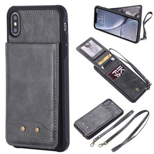 huismerk Voor iPhone XS Max Vertical Flip Shockproof Leather Protective Case met Long Rope Support Card Slots & Bracket & Photo Holder & Wallet Function(Gray)