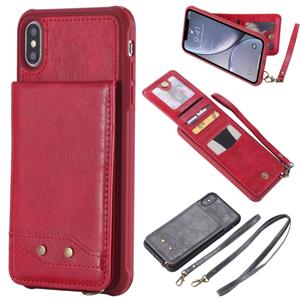 huismerk Voor iPhone XS Max Vertical Flip Shockproof Leather Protective Case met Long Rope Support Card Slots & Bracket & Photo Holder & Wallet Function(Red)