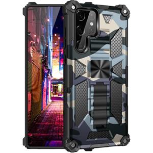 huismerk Voor Samsung Galaxy S22 Ultra 5G Camouflage Armor Shockproof TPU + PC Magnetische beschermende telefoonhoesje met houder