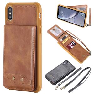 huismerk Voor iPhone XS Max Vertical Flip Shockproof Leather Protective Case met Long Rope Support Card Slots & Bracket & Photo Holder & Wallet Function(Brown