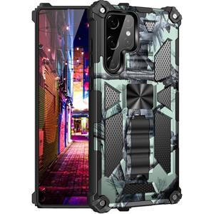 huismerk Voor Samsung Galaxy S22 Ultra 5G Camouflage Armor Shockproof TPU + PC Magnetische beschermende telefoonhoes met houder