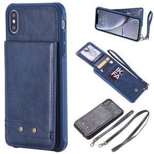 huismerk Voor iPhone XS Max Vertical Flip Shockproof Leather Protective Case met Long Rope Support Card Slots & Bracket & Photo Holder & Wallet Function(Blue)