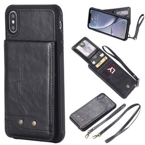 huismerk Voor iPhone XS Max Vertical Flip Shockproof Leather Protective Case met Long Rope Support Card Slots & Bracket & Photo Holder & Wallet Function(Black