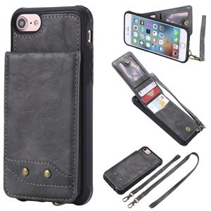 huismerk Voor iPhone 6 Vertical Flip Shockproof Leather Protective Case met Long Rope Support Card Slots & Bracket & Photo Holder & Wallet Function(Gray)