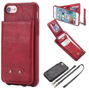 huismerk Voor iPhone 6 Vertical Flip Shockproof Leather Protective Case met Long Rope Support Card Slots & Bracket & Photo Holder & Wallet Function(Red)