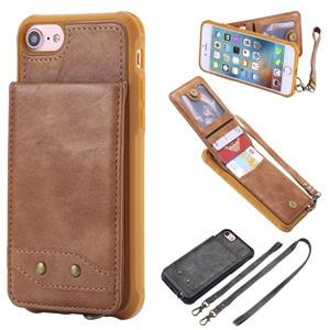 huismerk Voor iPhone 6 Vertical Flip Shockproof Leather Protective Case met Long Rope Support Card Slots & Bracket & Photo Holder & Wallet Function(Brown)