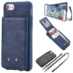 huismerk Voor iPhone 6 Vertical Flip Shockproof Leather Protective Case met Long Rope Support Card Slots & Bracket & Photo Holder & Wallet Function(Blue)