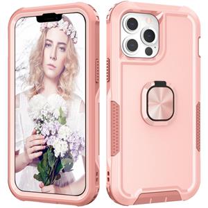 huismerk 3 in 1 PC + TPU Phone Case with Ring Holder For iPhone 13 Pro Max(Pink)