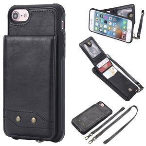 huismerk Voor iPhone 6 Vertical Flip Shockproof Leather Protective Case met Long Rope Support Card Slots & Bracket & Photo Holder & Wallet Function(Black)