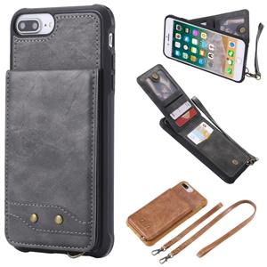 huismerk Voor iPhone 6 Plus Vertical Flip Shockproof Leather Protective Case met Long Rope Support Card Slots & Bracket & Photo Holder & Wallet Function(Grijs