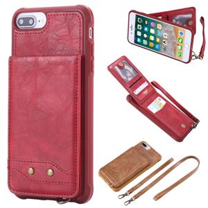 huismerk Voor iPhone 6 Plus Vertical Flip Shockproof Leather Protective Case met Long Rope Support Card Slots & Bracket & Photo Holder & Wallet Function(Red)