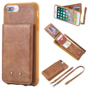 huismerk Voor iPhone 6 Plus Vertical Flip Shockproof Leather Protective Case met Long Rope Support Card Slots & Bracket & Photo Holder & Wallet Function(Brown