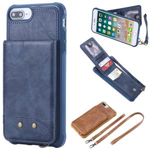 huismerk Voor iPhone 6 Plus Vertical Flip Shockproof Leather Protective Case met Long Rope Support Card Slots & Bracket & Photo Holder & Wallet Function(Blue)