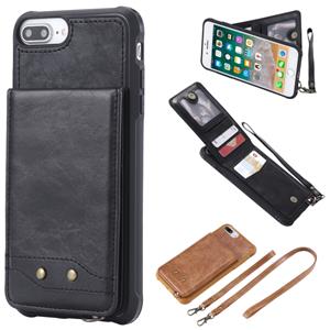 huismerk Voor iPhone 6 Plus Vertical Flip Shockproof Leather Protective Case met Long Rope Support Card Slots & Bracket & Photo Holder & Wallet Function(Black