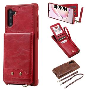 huismerk Voor Galaxy Note 10 Vertical Flip Shockproof Leather Protective Case met Long Rope Support Card Slots & Bracket & Photo Holder & Wallet Function(Red)