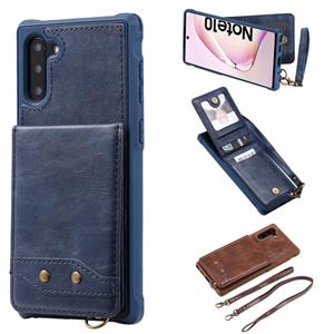 huismerk Voor Galaxy Note 10 Vertical Flip Shockproof Leather Protective Case met Long Rope Support Card Slots & Bracket & Photo Holder & Wallet Function(Blue