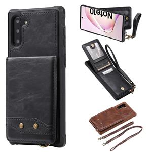 huismerk Voor Galaxy Note 10 Vertical Flip Shockproof Leather Protective Case met Long Rope Support Card Slots & Bracket & Photo Holder & Wallet Function(Blac