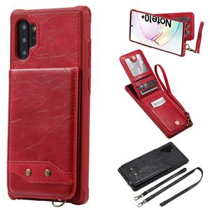 huismerk Voor Galaxy Note 10+ Vertical Flip Shockproof Leather Protective Case met Long Rope Support Card Slots & Bracket & Photo Holder & Wallet Function(Red