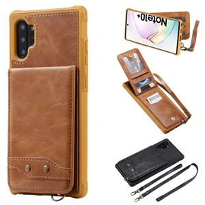 huismerk Voor Galaxy Note 10+ Vertical Flip Shockproof Leather Protective Case met Long Rope Support Card Slots & Bracket & Photo Holder & Wallet Function(Bro