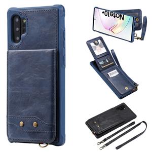 huismerk Voor Galaxy Note 10+ Vertical Flip Shockproof Leather Protective Case met Long Rope Support Card Slots & Bracket & Photo Holder & Wallet Function(Blu