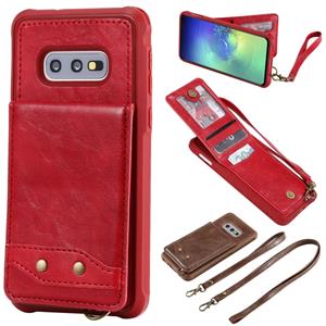 huismerk Voor Galaxy S10e Vertical Flip Shockproof Leather Protective Case met Long Rope Support Card Slots & Bracket & Photo Holder & Wallet Function(Red)