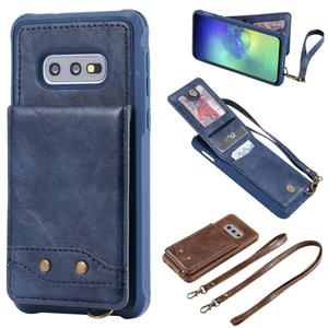 huismerk Voor Galaxy S10e Vertical Flip Shockproof Leather Protective Case met Long Rope Support Card Slots & Bracket & Photo Holder & Wallet Function(Blue)