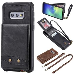 huismerk Voor Galaxy S10e Vertical Flip Shockproof Leather Protective Case met Long Rope Support Card Slots & Bracket & Photo Holder & Wallet Function(Black)