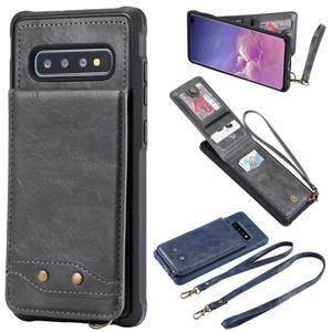 huismerk Voor Galaxy S10+ Vertical Flip Shockproof Leather Protective Case met Long Rope Support Card Slots & Bracket & Photo Holder & Wallet Function(Gray)