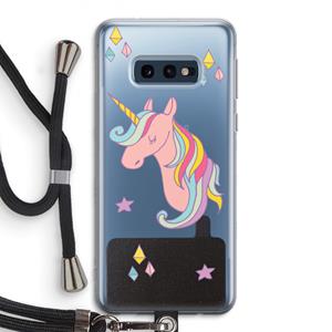 CaseCompany Roze eenhoorn: Samsung Galaxy S10e Transparant Hoesje met koord